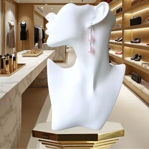 Long Pink Pearl Drop Dangling Earrings